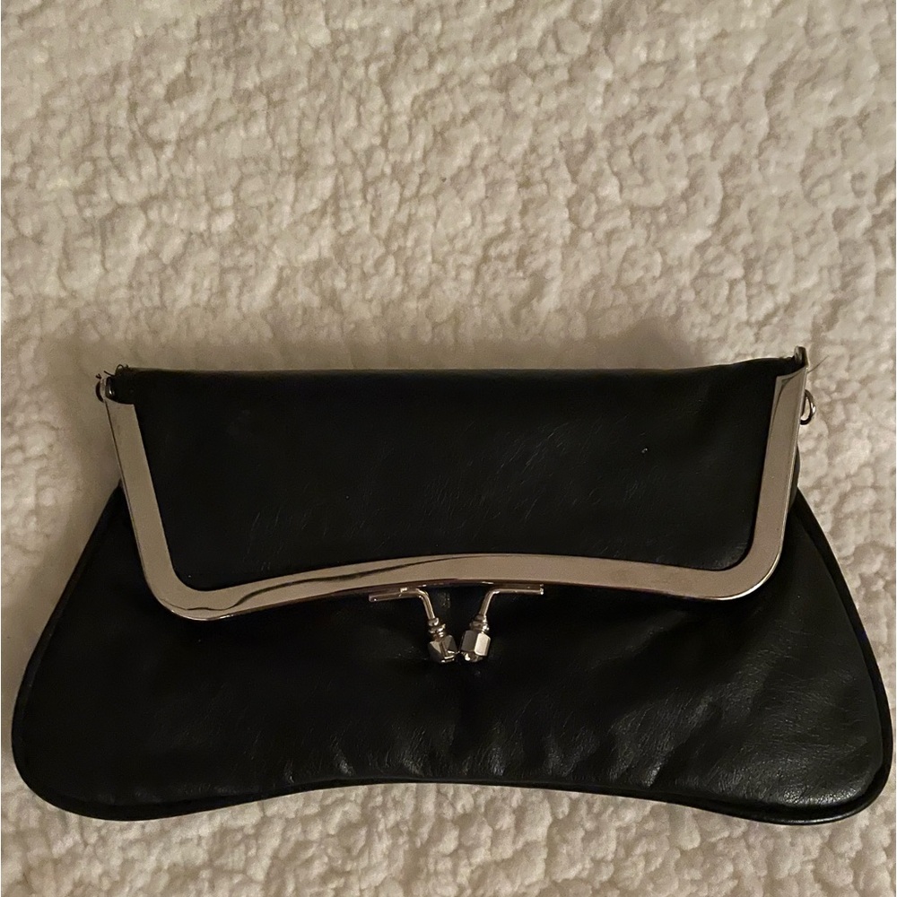 Vintage chic black leather clutch purse
